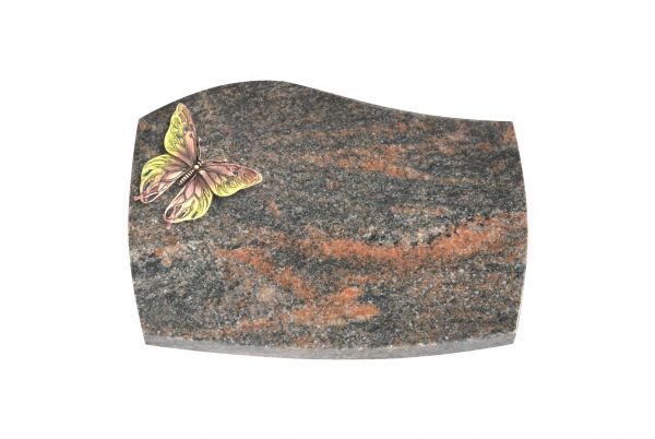 Liegeplatte, Himalaya Granit mit Fasen 30cm x 20cm x 4cm, inkl. Bronzeschmetterling farbig