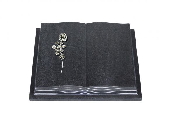 Grabbuch, Indien Black Granit, 50cm x 40cm x 10cm, inkl. Alu Rose mit Blättern