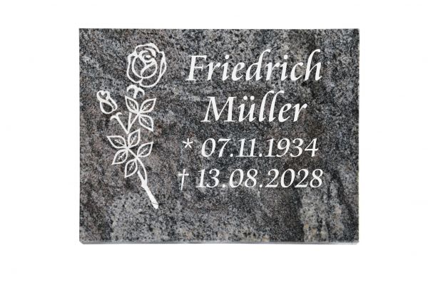 Liegeplatte, Paradiso Granit rechteckig 40cm x 30cm x 3cm, inkl. vertieft gestrahlter Rose