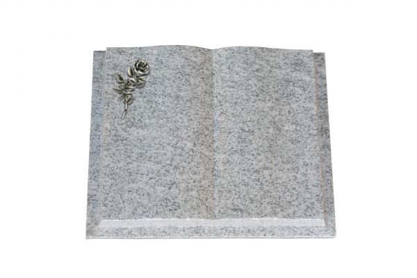 Grabbuch, Viscount White Granit, 50cm x 40cm x 10cm, inkl. kleiner Alurose mit Blüte