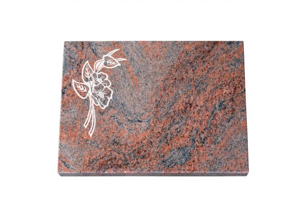 Liegeplatte, Multicolor Granit rechteckig 40cm x 30cm x 3cm, inkl. Orchidee