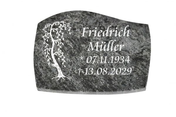 Liegeplatte, Orion Granit mit Fasen 40cm x 30cm x 3cm, inkl. Trauerweide