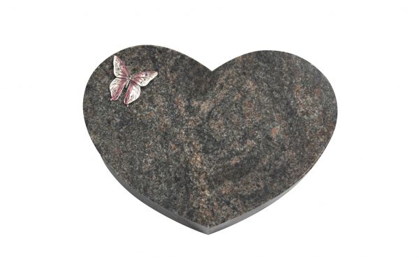 Liegestein Herz, Himalaya Granit, 40cm x 30cm x 8cm, inkl. Alu Schmetterling