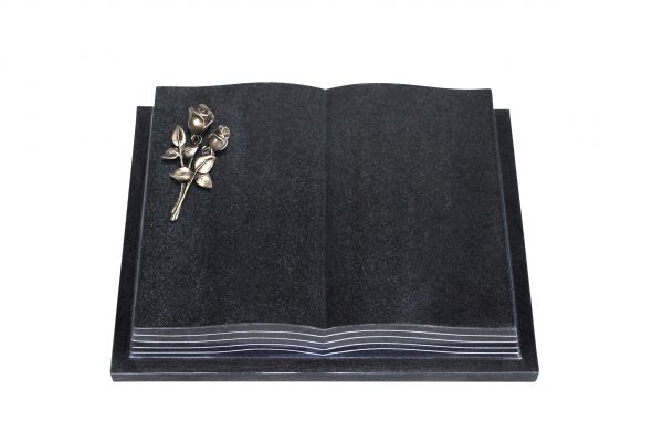Grabbuch, Indien Black Granit, 40cm x 30cm x 8cm, inkl. kleiner Bronzerose