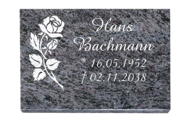 Liegeplatte, Orion Granit rechteckig 40cm x 30cm x 3cm, inkl. Rose vertieft gestrahlt