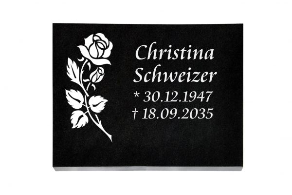 Liegeplatte, Black Granit rechteckig 40cm x 30cm x 3cm, inkl. Rose gestrahlt