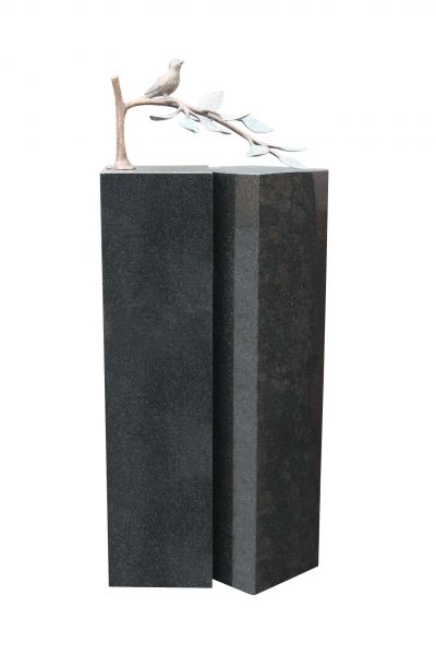 Einzelgrabstein, Indien Black Granit 100cm x 55cm x 24cm, inkl. Baum mit Vogel