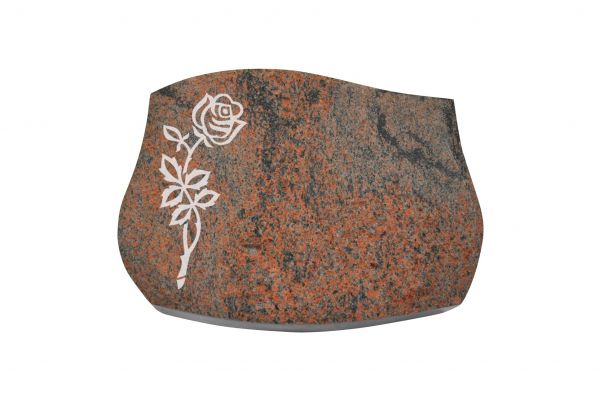 Liegestein Verdi, Multicolor Granit, 40cm x 30cm x 8cm, inkl. Rose vertieft gestrahlt