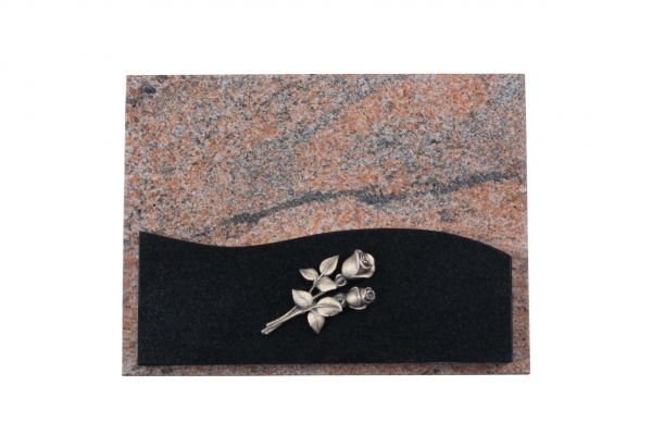 Liegestein, Indien Black und Multicolor Granit 40*30*3cm, inkl. Rose mit 2 Blüten
