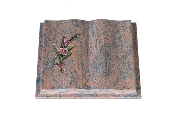 Grabbuch, Multicolor Granit, 50cm x 40cm x 10cm, inkl. Orchidee aus Bronze