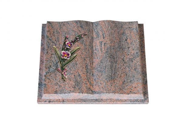 Grabbuch, Multicolor Granit, 45cm x 35cm x 8cm, inkl. Orchidee aus Bronze