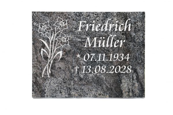 Liegeplatte, Paradiso Granit rechteckig 40cm x 30cm x 3cm, inkl. Narzissen