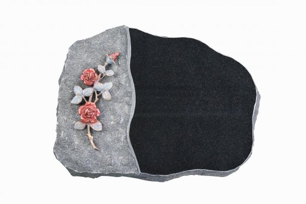 Liegestein Haydn, Black Granit, 40cm x 30cm x 8cm, inkl. farbiger Rose