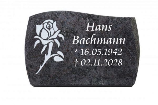 Liegeplatte, Orion Granit mit Fasen 30cm x 20cm x 4cm, inkl. kleiner vertieften Rose