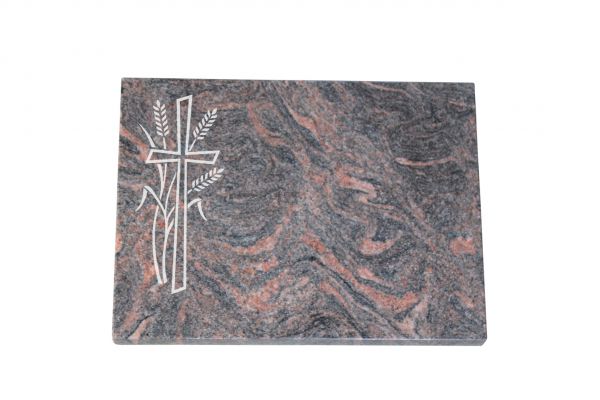 Liegeplatte, Himalaya Granit 40cm x 30cm x 3cm, inkl. Kreuz und Ähren