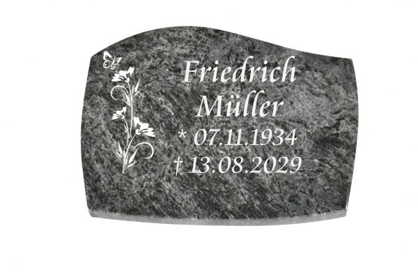 Liegeplatte, Orion Granit mit Fasen 40cm x 30cm x 3cm, inkl. Schmetterling auf Blume