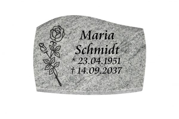 Liegeplatte, Viscount White Granit mit Fasen 40cm x 30cm x 3cm, inkl. vertiefter Rose