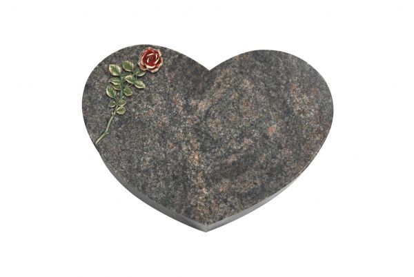 Liegestein Herz, Himalaya Granit, 50cm x 40cm x 10cm, inkl. roter Bronzerose