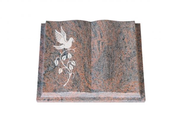 Grabbuch, Multicolor Granit, 40cm x 30cm x 8cm, inkl. Vogel auf Ast