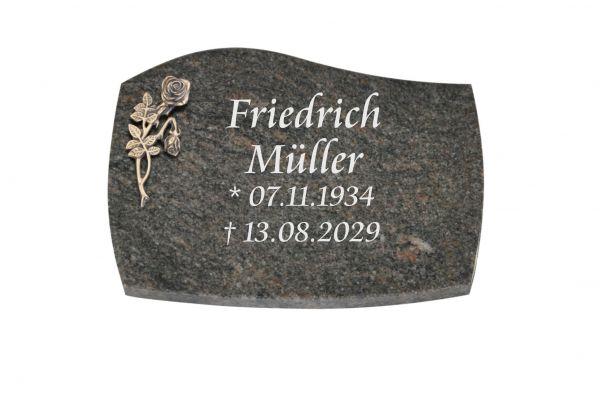 Liegeplatte, Himalaya Granit mit Fasen 40cm x 30cm x 3cm, inkl. Bronze Knickrose