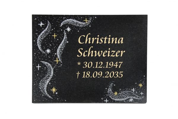 Liegeplatte, Indien Black Granit rechteckig 40cm x 30cm x 3cm, inkl. Sternenhimmel in Gold und Silbe