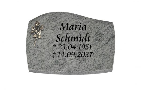 Liegeplatte, Viscount White Granit mit Fasen 40cm x 30cm x 3cm, inkl. kleiner Bronze Rose