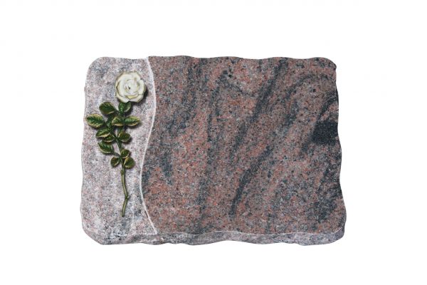 Liegeplatte, Indora Granit 40cm x 30cm x 4cm, inkl. weißer Rose und grünen Blättern
