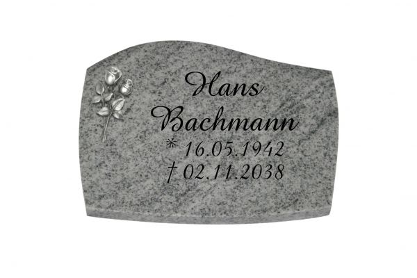 Liegeplatte, Viscount White Granit mit Fasen 40cm x 30cm x 3cm, inkl. kleiner Alu Rose