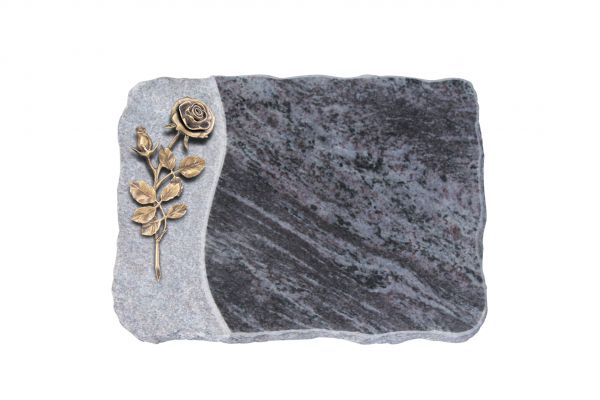 Liegeplatte, Orion Granit 40cm x 30cm x 4cm, inkl. großen Bronzerose