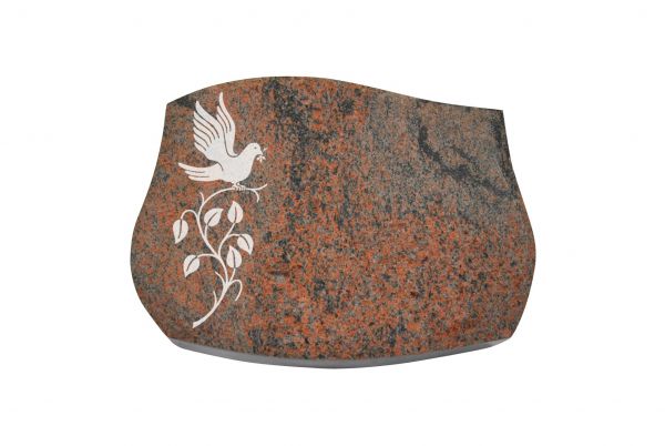Liegestein Verdi, Multicolor Granit, 40cm x 30cm x 8cm, inkl. Vogel auf Ast