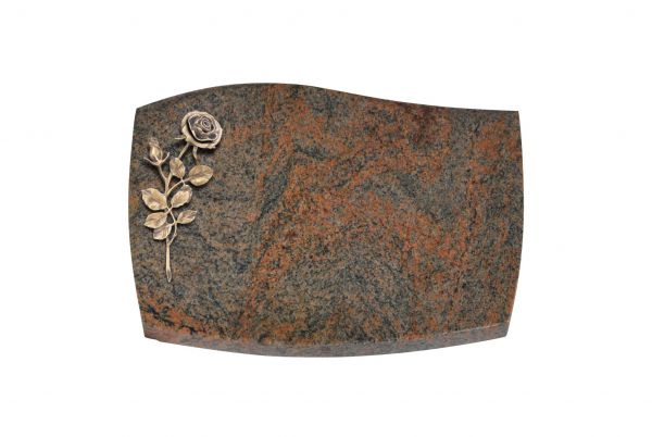 Liegeplatte, Multicolor Granit mit Fasen 40cm x 30cm x 3cm, inkl. Bronzerose