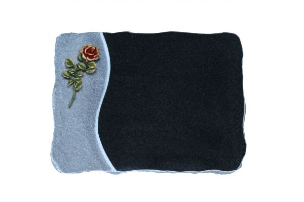 Liegeplatte, India Black Granit 40cm x 30cm x 4cm, inkl. kleiner farbiger Rose