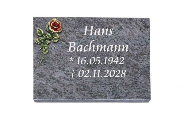 Liegeplatte, Orion Granit rechteckig 40cm x 30cm x 3cm, inkl.roter Rose