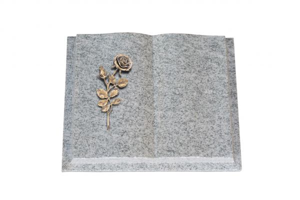 Grabbuch, Viscount White Granit, 45cm x 35cm x 8cm, inkl. Bronzerose mit Blüte