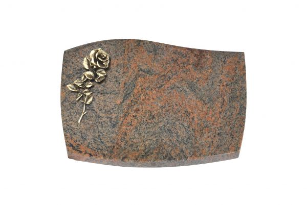 Liegeplatte, Multicolor Granit mit Fasen 30cm x 20cm x 4cm, inkl. kleiner Bronzerose