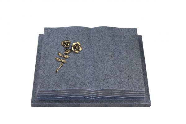 Grabbuch, Padang Dark Granit, 40cm x 30cm x 8cm, inkl. Bronzerose mit zwei Blüten