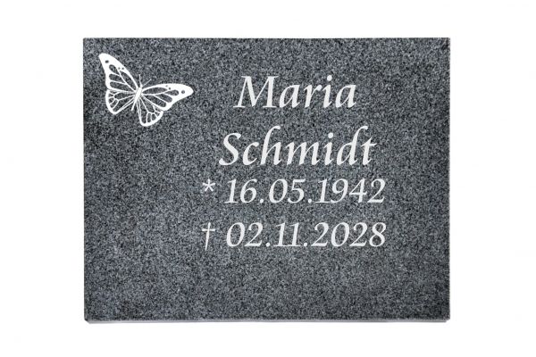Liegeplatte, Padang Dark Granit rechteckig 40cm x 30cm x 3cm, inkl. Schmetterling