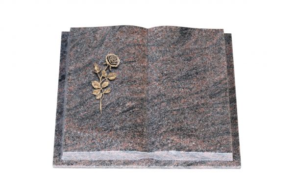 Grabbuch, Himalaya Granit, 60cm x 45cm x 10cm, inkl. Bronzerose mit Blüte