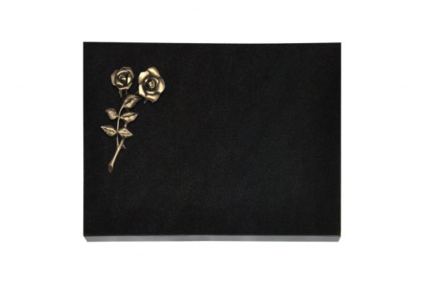 Liegeplatte, Black Granit rechteckig 40cm x 30cm x 3cm, inkl. Rose mit 2 Blüten