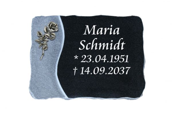 Liegeplatte, India Black Granit 40cm x 30cm x 4cm, inkl. kleiner Alu Rose