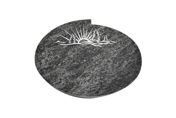 Liegestein Mozart, Orion Granit, 40cm x 30cm x 8cm, inkl. Sonne mit Bergen Ornament