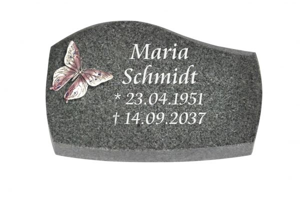 Liegeplatte, Padang Dark Granit mit Fasen 30cm x 20cm x 4cm, inkl. Bronze Schmetterling
