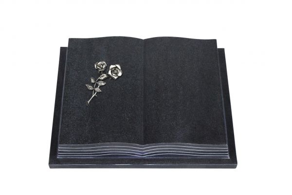 Grabbuch, Indien Black Granit, 60cm x 45cm x 10cm, inkl. Alurose mit 2 Blüten