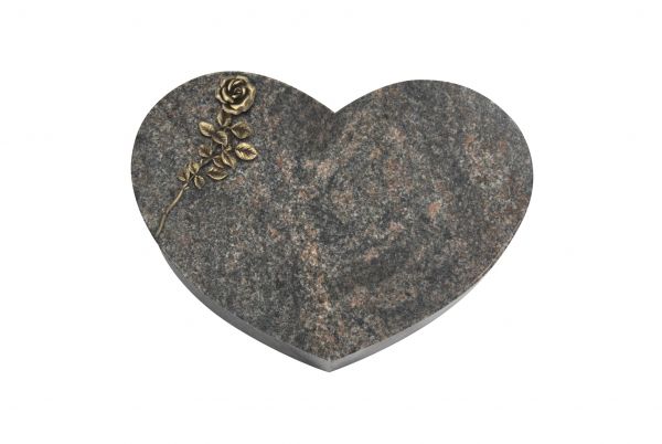 Liegestein Herz, Himalaya Granit, 50cm x 40cm x 10cm, inkl. großer Bronzerose