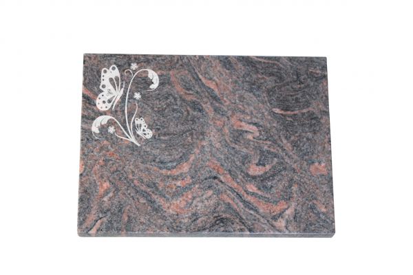 Liegeplatte, Himalaya Granit 40cm x 30cm x 3cm, inkl. Schmetterling auf Blatt