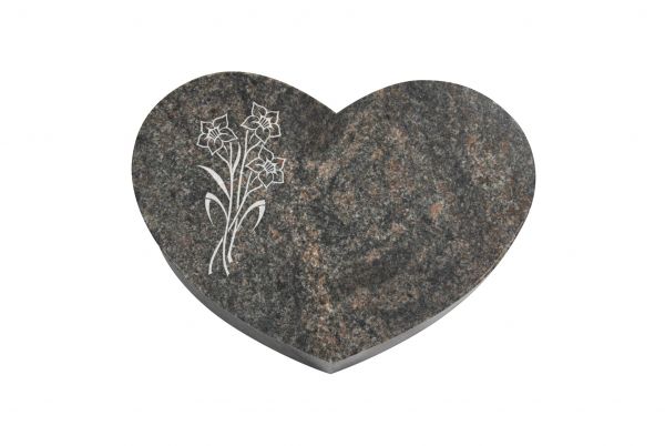 Liegestein Herz, Himalaya Granit, 50cm x 40cm x 10cm, inkl. Narzissen