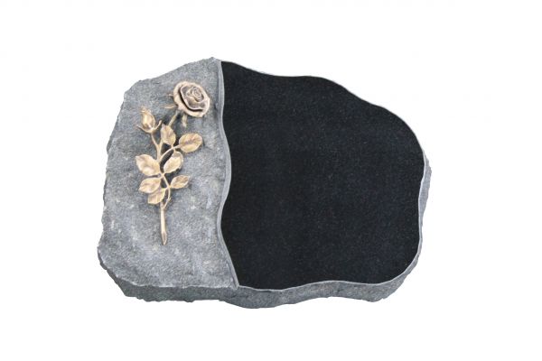 Liegestein Haydn, Black Granit, 40cm x 30cm x 8cm, inkl. Bronzerose mit einer Blüte