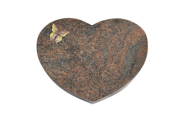 Liegestein Herz, Multicolor Granit, 50cm x 40cm x 10cm, inkl. Bronze Schmetterling