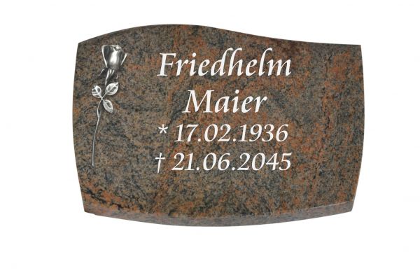 Liegeplatte, Multicolor Granit mit Fasen 40cm x 30cm x 3cm, inkl. schmaler Alurose
