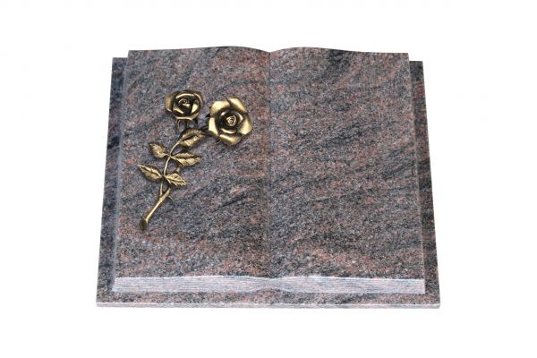 Grabbuch, Himalaya Granit, 40cm x 30cm x 8cm, inkl. Bronzerose mit 2 Blüten